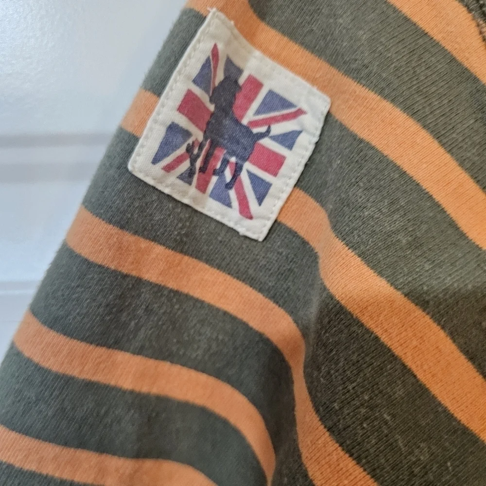 Boden youth boys brown and orange stripped pullover